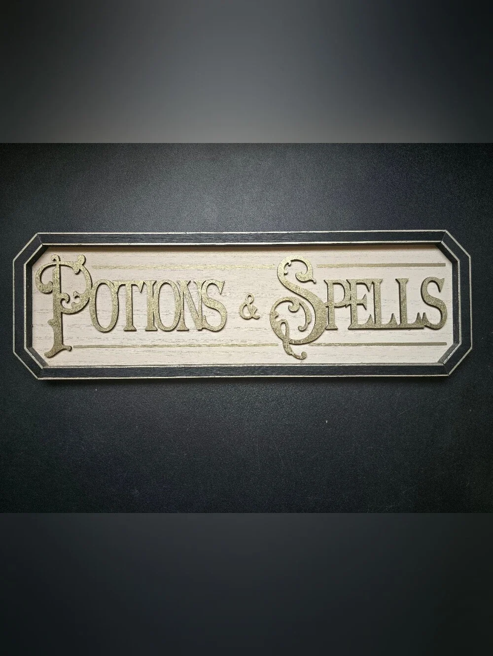 Rustic Cream and Gold 'Potions & Spells' Wood Wall Sign